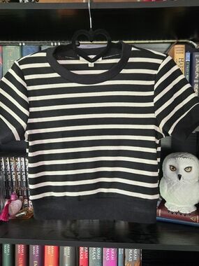 Black & White Striped Short Sleeve Crop Top